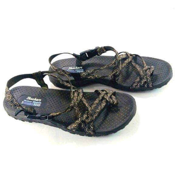 Skechers Outdoor Lifestyle Strappy Sandals Womans 10. Black and Gold Boho Chic.. - Picture 1 of 10